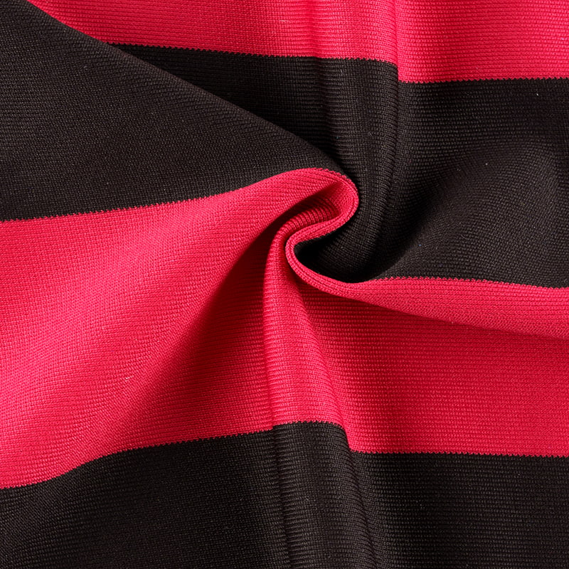 Red And Black Striped Warp Knit Fabric